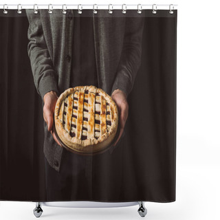 Personality  Man Holding Homemade Pie Shower Curtains