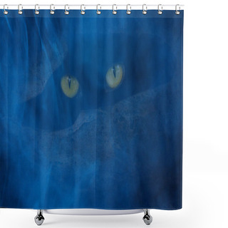 Personality  Orange Eyes Of The Forest Dweller Glisten In The Dark Hole Of The Tree Trunk All Covered With Blue Night Fog Concept Of Mystic Wildlife And Halloween Shower Curtains
