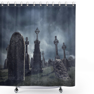 Personality  Spooky Old Graveyard At Night Shower Curtains