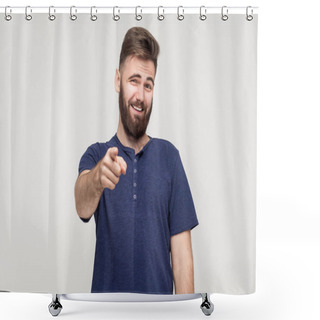 Personality  Young Adult Man Pointing Finger  Shower Curtains