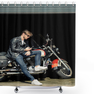 Personality  Stylish Man With Motorbike  Shower Curtains