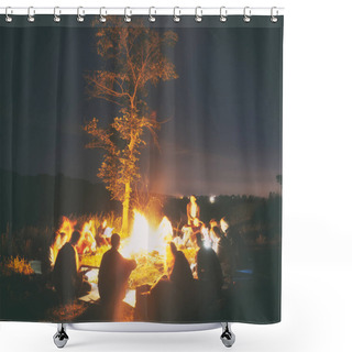 Personality  The Company Of Young People Are Sitting Around The Bonfire And S Shower Curtains