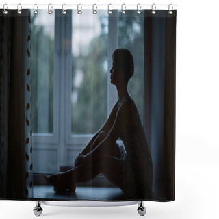 Personality  Woman Sitting On Windowsill  Shower Curtains