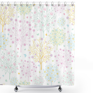 Personality  Blossoming Trees Seamless Pattern Background Shower Curtains