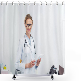 Personality  Female Doctor Using Digital Tablet Shower Curtains