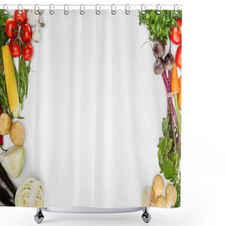 Personality  Top View Of Food Composition With Various Seasonal Ripe Vegetables Isolated On White Shower Curtains