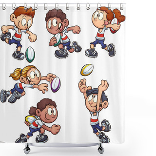 Personality  Cartoon Kids Playing Rugby Shower Curtains