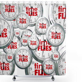 Personality  Time Flies 3d Clocks Words Future Past Present Speed Concept Shower Curtains