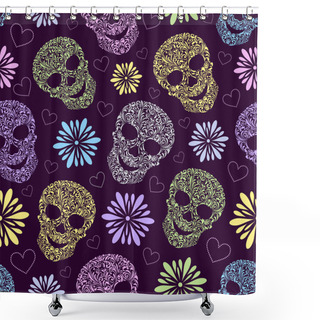 Personality  Seamless Pattern With Abstract Floral Skulls Shower Curtains