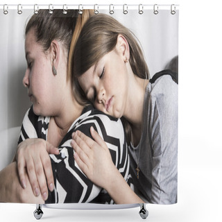 Personality  Sad Mother Consoling By His Child Shower Curtains
