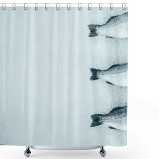 Personality  Top View Of Fresh Raw Sea Bass Fish On Ice Shower Curtains