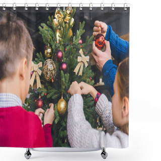 Personality  Family Decorating Christmas Tree Shower Curtains