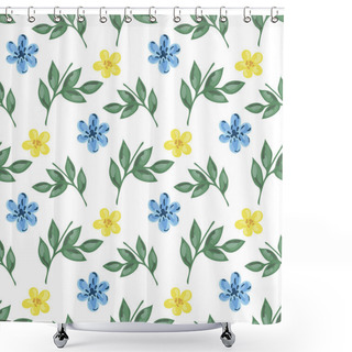 Personality  Vector Seamless Pattern Of Branches With Leaves And Blue And Yel Shower Curtains