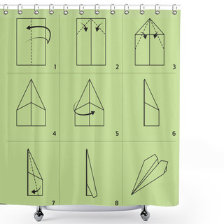 Personality  Paper Plane Folding Tutorial Sequence Cartoon Vector Illustration Shower Curtains
