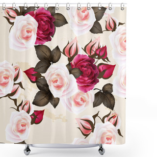 Personality  Beautiful Seamless Vector Pattern With Roses In Vintage Style Shower Curtains
