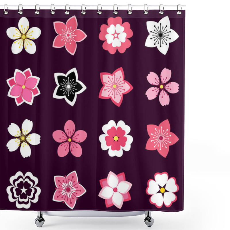 Personality  Set Of Cherry Blossom, Flowers Icons Shower Curtains