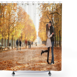 Personality  Young Beautiful Couple In The Luxembourg Garden At Fall Shower Curtains