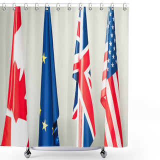 Personality  Flags Of Usa, Canada, Great Britain And European Union Isolated On Grey Shower Curtains