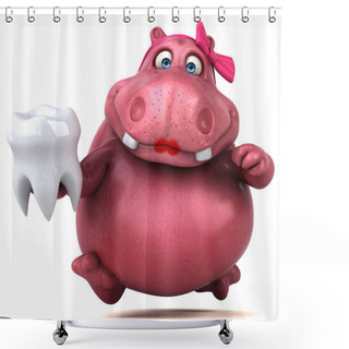 Personality  Pink Hippo  With  Tooth  - 3D Illustration Shower Curtains