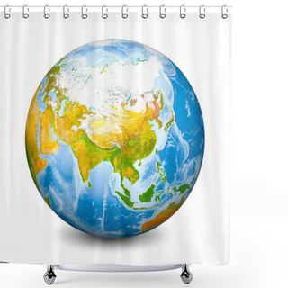 Personality  Earth Globe Focused On Asia. Realistic Topographical Lands And Oceans With Bathymetry. 3D Object Isolated On White Background. Elements Of This Image Furnished By NASA Shower Curtains