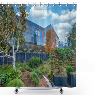 Personality  MOUNTAIN VIEW, USA - November 18, 2020, View Of The Main Google Office Building. It Is A Multinational Corporation Specializing In Services And Products Related To The Internet Service. Shower Curtains