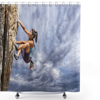 Personality  Rock Climber Clinging To A Cliff. Shower Curtains