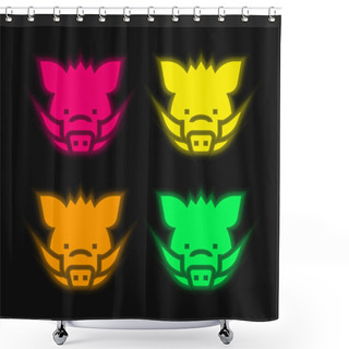 Personality  Boar Four Color Glowing Neon Vector Icon Shower Curtains