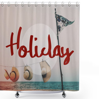 Personality  Summer Hats On Beach  Shower Curtains