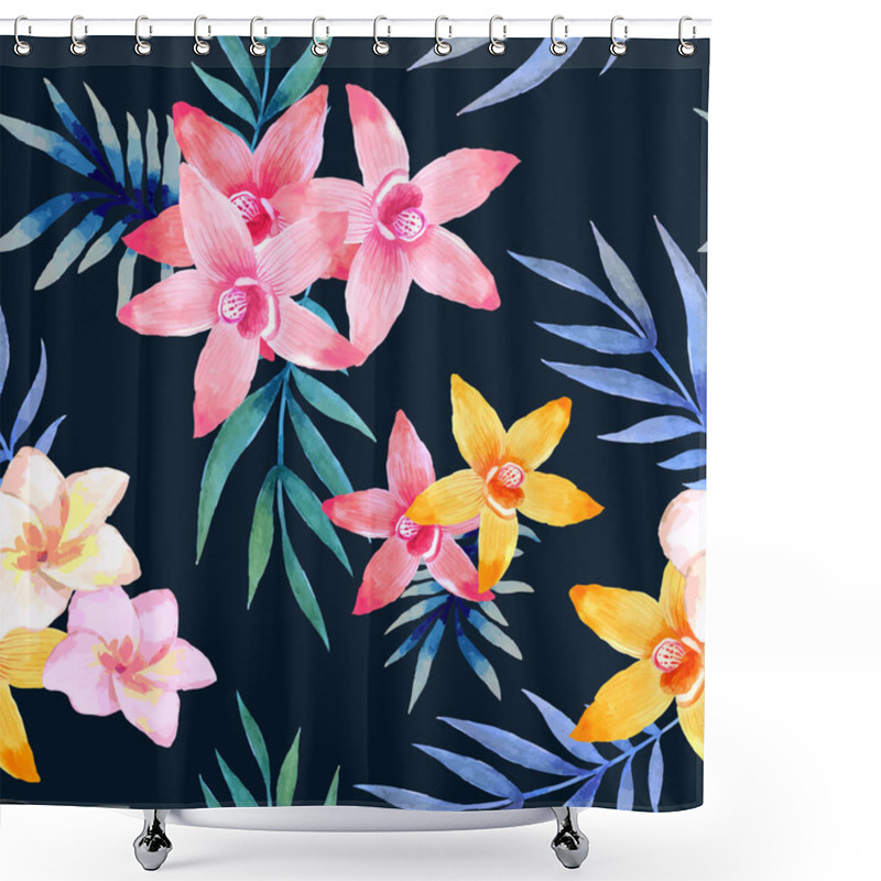 Personality  Watercolor Seamless Pattern Of Exotic Flowers. Shower Curtains