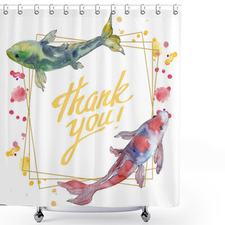 Personality  Spotted Aquatic Underwater Colorful Fish Set. Red Sea And Exotic Fishes Inside. Watercolor Background Illustration Set. Watercolour Drawing Fashion Aquarelle Isolated. Frame Border Ornament Square. Shower Curtains