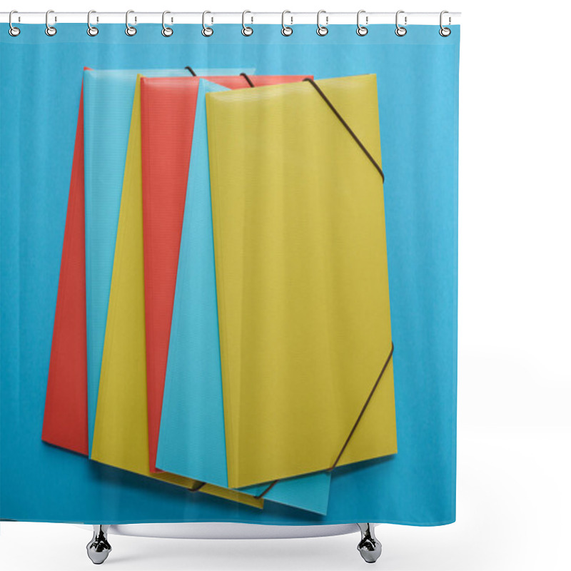 Personality  Top View Of Arranged Red, Blue And Yellow Paper Binders  Shower Curtains