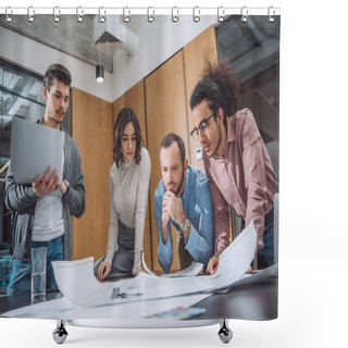 Personality  Group Of Thoughtful Architects Working Together At Office Shower Curtains