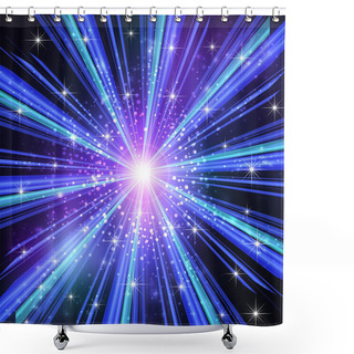 Personality  Blue Light Rays With Stars. Shower Curtains