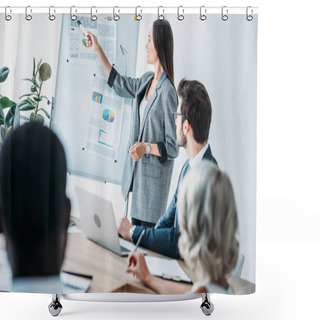Personality  Asian Businesswoman Pointing On Flipchart During Project Presentation In Office Shower Curtains