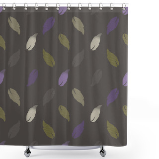 Personality  Seamless Pattern With Patterned Leaves. Complex Illustration Print In Olive Green, Khaki, Purple And Cream. Shower Curtains