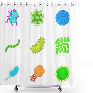 Personality  Unicellular Organism Icons Set, Cartoon Style Shower Curtains