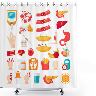 Personality  Diabetes Mellitus Icons In Flat Style, Vector Shower Curtains