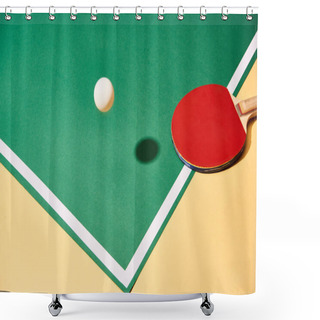 Personality  Red Table Tennis Racket And Ball On Paying Table And Yellow Surface  Shower Curtains