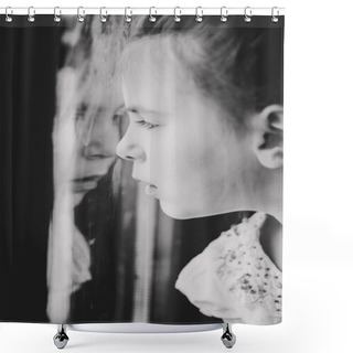Personality  Little Girl Looking Through Window With Reflections Shower Curtains