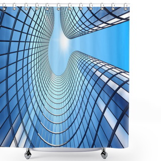 Personality  3d Render Of Morning View To Perspective Glass Building Shower Curtains