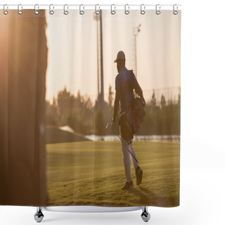 Personality  Golfer  Walking And Carrying Golf  Bag At Beautiful Sunset Shower Curtains