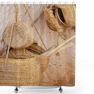 Personality  Straw Baskets And Wooden Tools Shower Curtains