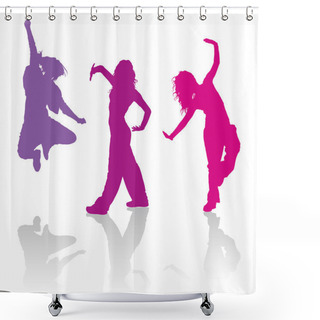 Personality  Silhouettes Of Girls Dancing Hip Hop Dance Shower Curtains