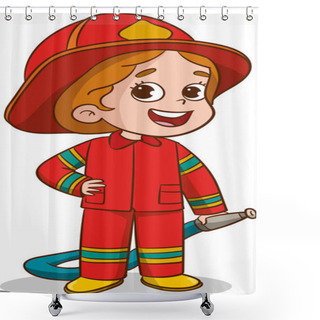Personality  Illustration Of A Little Firefighter Girl Wearing A Fire Suit Shower Curtains