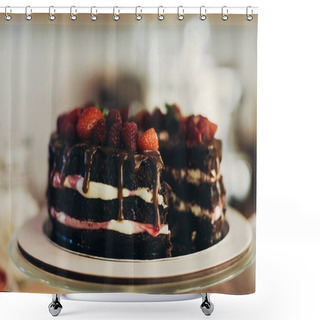 Personality  Chocolate Cake With Fruits  Shower Curtains