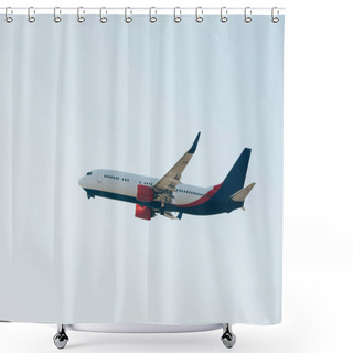 Personality  Low Angle View Of Commercial Airplane Taking Off In Clear Sky Shower Curtains