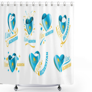 Personality  National Flag Of The Kazakhstan In The Shape Of A Heart And The Inscription I Love Kazakhstan. Vector Illustration Shower Curtains