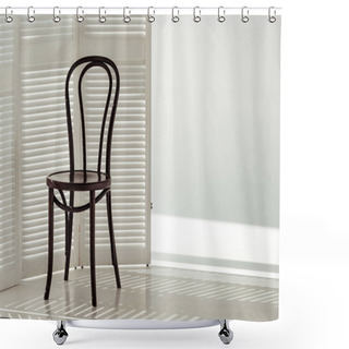 Personality  Black Wooden Chair And White Room Divider Shower Curtains