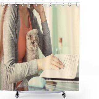 Personality  Woman With Cute Cat Shower Curtains