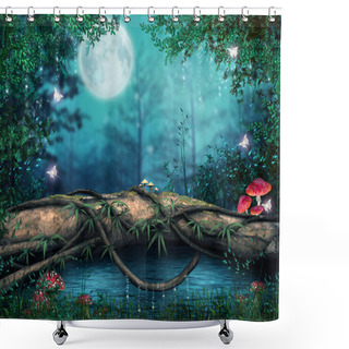 Personality  Tree By A Pond Shower Curtains